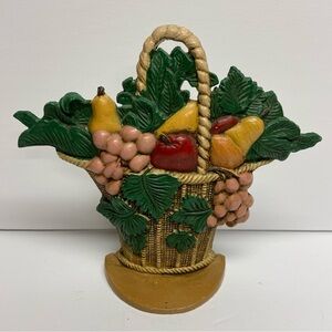 Vintage Cast Iron Hubley Door Stop Basket Of Fruit Cottage Country Decor